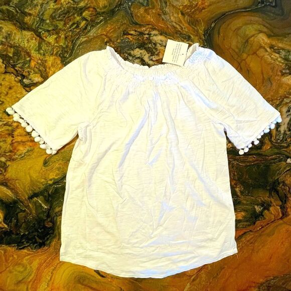 COPY - Belle by Kim Gravel cotton white top XS Pom Pom - Picture 1 of 8